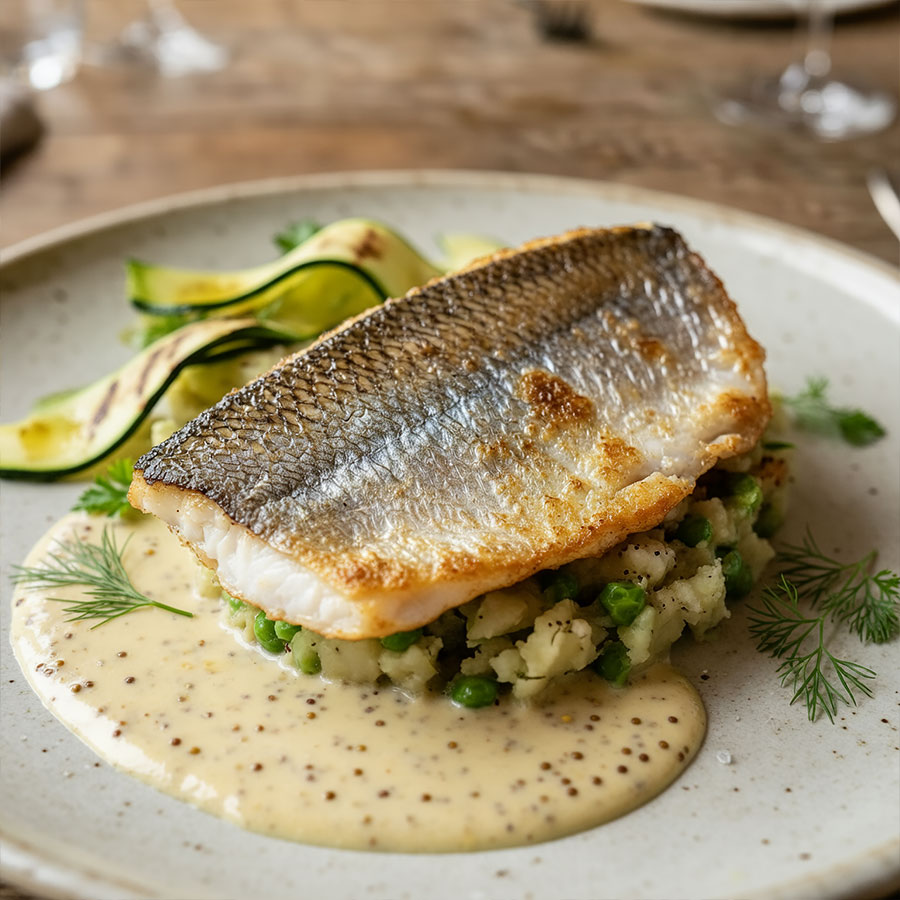 Doradenfilet mit cremiger Senf-Sahne-Sauce